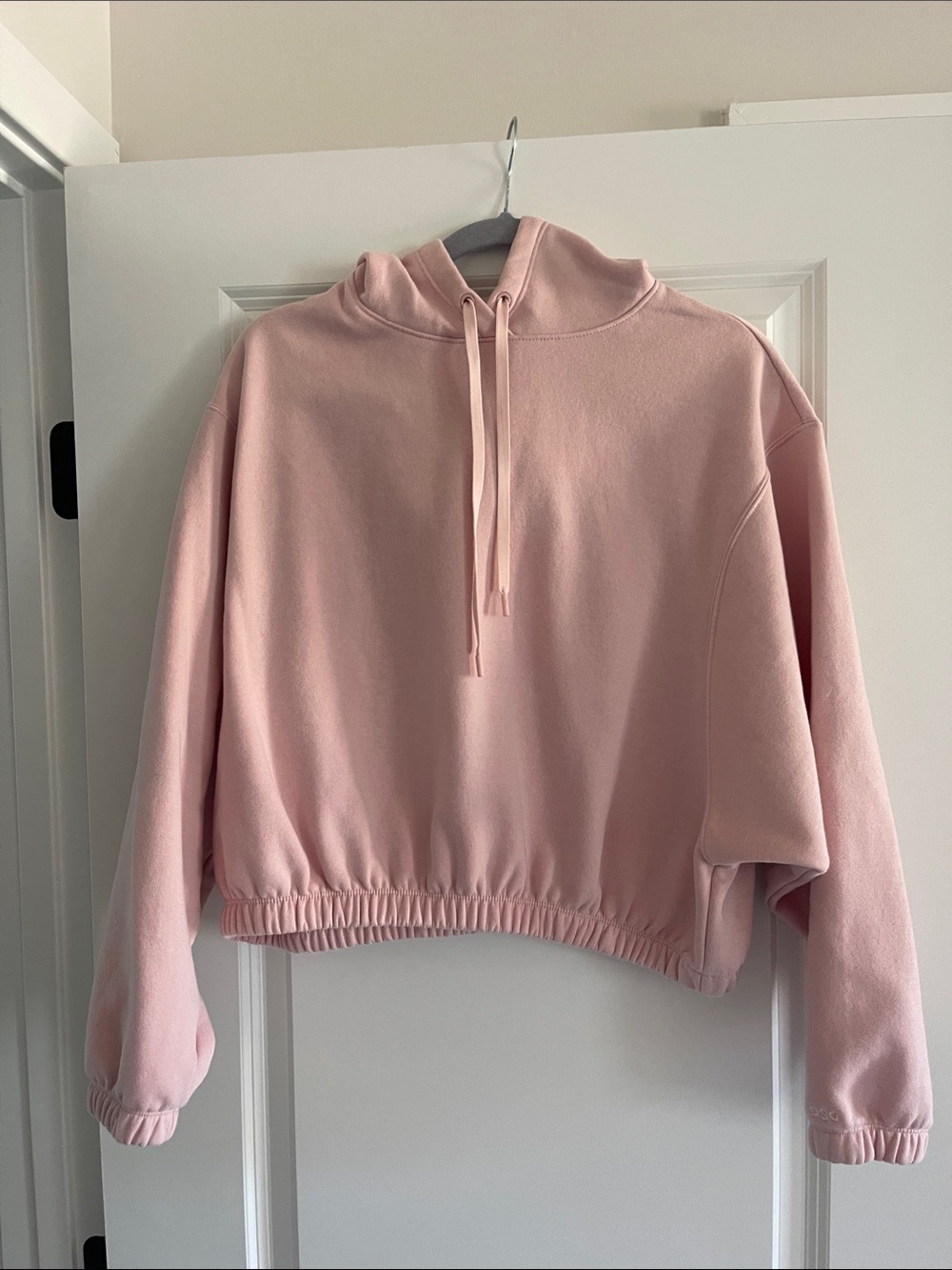DSG Cropped Drawstring Hoodie in Blush Pink